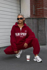 Letter Print Half Zip Hoodie