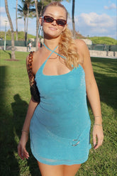 Metallic Halter Mini Slip Dress