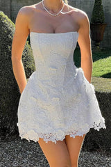 Sexy Bodycon Solid Embroidered Strapless Cocktail Dress