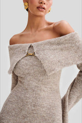 Fitted One Shoulder Bodycon Long Sleeve Knit Sweater Dress