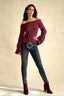 Solid Off Shoulder Rolled Edge Loose Knit Sweater