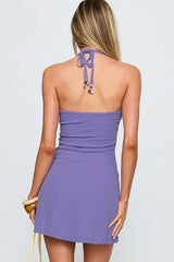 Beaded Halter Tie-Up Mini Dress