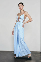 Deep V Striped Halter Vacation Dress