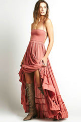 Backless Bohemian Beach Cotton Maxi Boho Dress