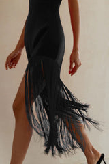Sexy Fringe Strapless Slit Chic Cocktail Dress