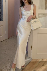 Satin Draped Sash Cami Bodycon Maxi Mermaid Silk Dress