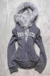 Vintage Grey Fleece Lined American Retro Stylish Hoodie