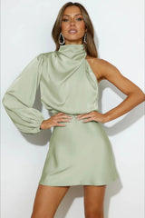 Satin One Shoulder Mini Dress
