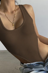 Sexy Slim U Neck High Slit Tank Bodysuit
