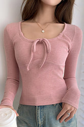 Bow Tie Ribbed Knit Sweater