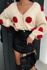 3D Floral V Neck Knit Sweater