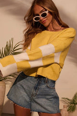 Colorblock Print Knit Sweater