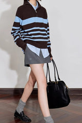 Color Block Striped Knit Sweater
