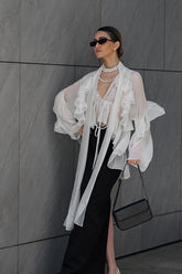 Ruffle Tie Neck Tencel Blouse