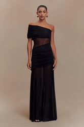 Tulle Paneled Strapless Ruched Sheer Formal Dress