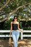 Pu Leather Zip Up Slim Crop Strapless