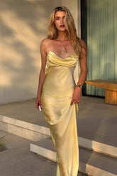 Elegant Draped Neck Cami Backless Slim Sexy Formal Dress