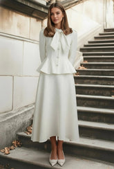 Tweed Rhinestone Slim Waist Dress Two Piece Set