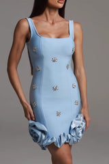 Sexy Blue Sleeveless Spaghetti Strap Ruffle Cocktail Dress