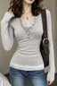 Striped Lace Trim Layered V Neck T-Shirt