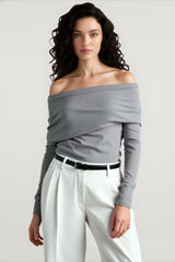Off Shoulder Slim Knit Sweater