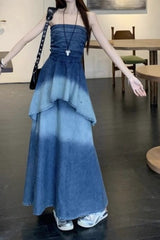 Ombre Strapless Denim Dress