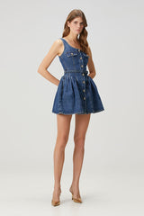 Belted Cami Button Front Denim Dress
