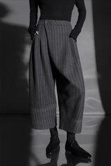 Relaxed Wide Leg Bootcut Wool Ankle Crop Pants