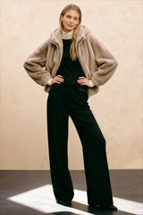 Faux Mink Rabbit Fur One Hooded Thick Coat