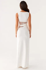 Slim Sheer Lace Paneled Maxi Lace Dress
