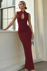 Elegant Cutout Solid Sleeveless Bodycon Party Dress