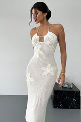 Cutout Floral Halter Tie Casual Beach Sweater Dress