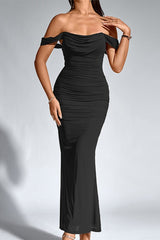 Sexy Fishbone Mesh Pleated Backless Bodycon Dress