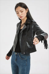 Faux Leather Tassel Biker Jacket