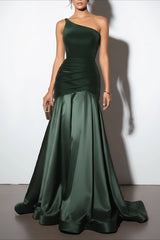 Velvet Panel Off Shoulder A Line Formal Dress