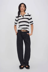 Striped Polo Short Sleeve Sweater