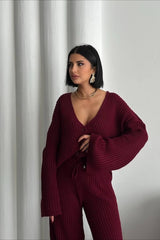 Solid Color Knit Sweater Pants Knit Set