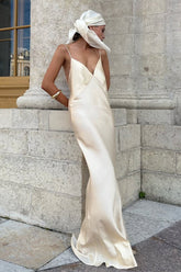 Satin Cami Deep V Backless Bodycon Silk Dress