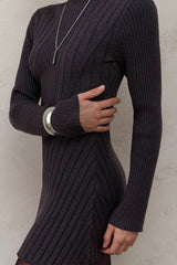 Elegant Playful Mock Neck Long Sleeve A-Line Mini Knit Sweater Dress
