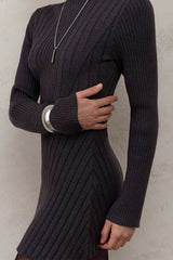 Elegant Playful Mock Neck Long Sleeve A-Line Mini Knit Sweater Dress