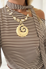 Striped Asymmetric Neck Wrap Retro Color Block Crop Top