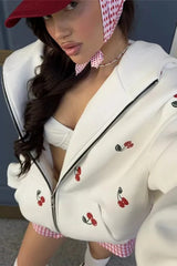 Cherry Print Zip Up Hoodie