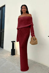 Backless Knit Off-Shoulder Maxi Sweater Dress