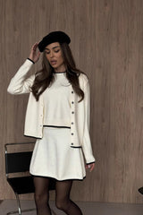 Loose Fit Tweed Cardigan Skirt Knit Set
