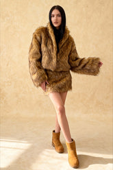 Short Faux Fur Raccoon Fur Warm Jacket Coat