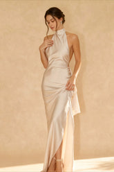 Chic Sexy Satin Backless Solid Elegant Formal Dress