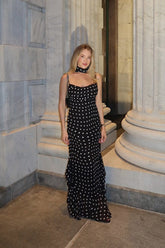 Polka Dot Scarf Neck Ruffled Cami Maxi Dress