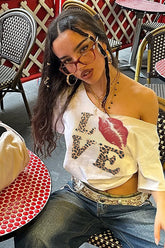 Edgy Graphic Off Shoulder T-Shirt