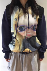 Whimsical Digital Print Zip Hoodie