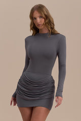 Slim-Fit Ruched Bardot Work Dress